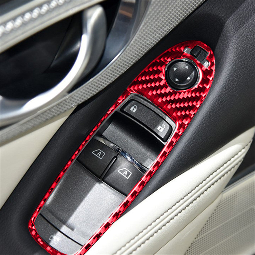 4-Piece Red Carbon Fiber Window Switch Panel Trim for Infiniti Q50 Q60 14-19