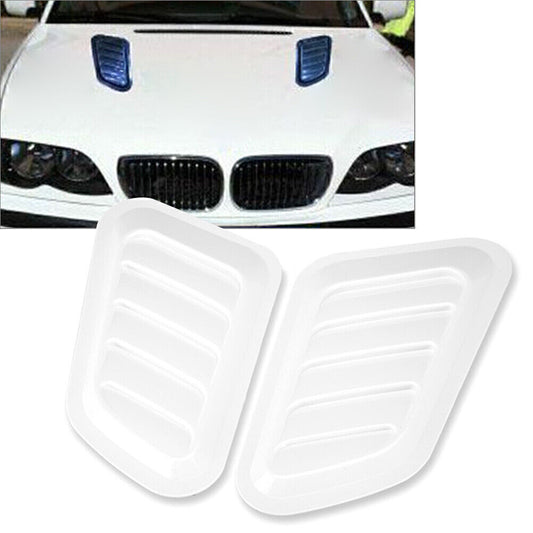 2x Universal White Car Decorative Air Flow Intake Hood Scoop Vent Bonnet Cover
