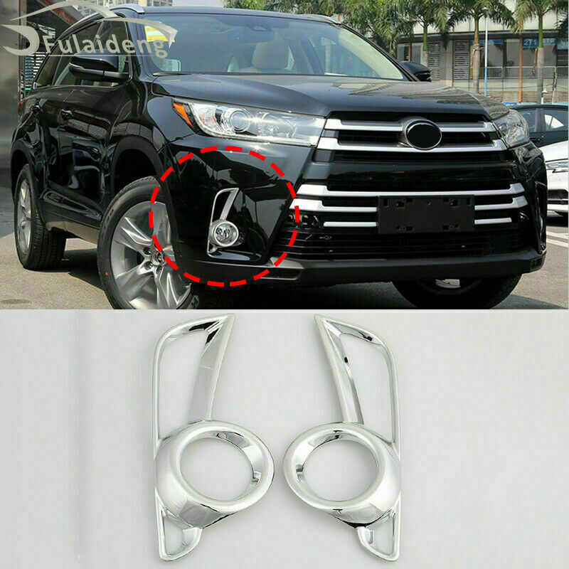 Chrome Front Bumper Fog Light Lamp Frames Trim for Toyota Highlander 2017-2019