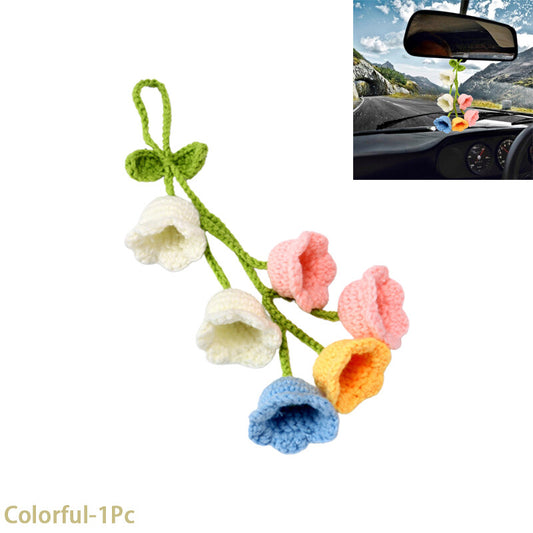 1Bell Flower Hand Knitted Cute Car Accessory Rear View Mirror Hanging Colorful