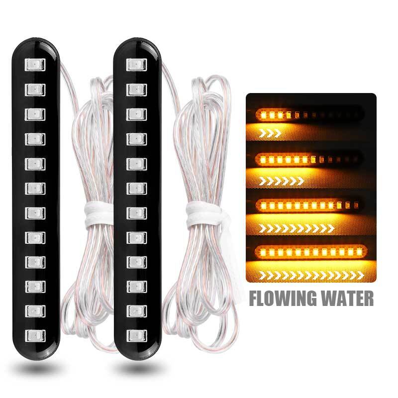 2X Sequential Flowing Motorcycle 12 LED Strip Turn Signal Blinker Light Bar Tail
