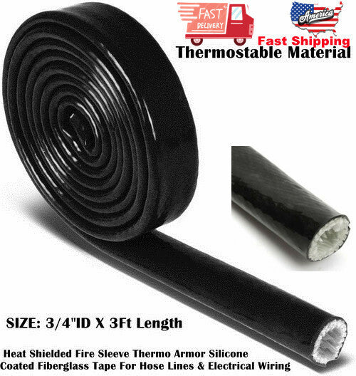 Black Express thermal sleeve, silicone fireproof and heat-insulating sleeve, fiberglass 3/4