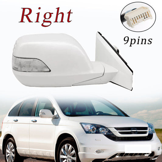 White Door Side Mirror W/Turn Signal Heated 9PIN Right for HONDA CRV 2007-2011