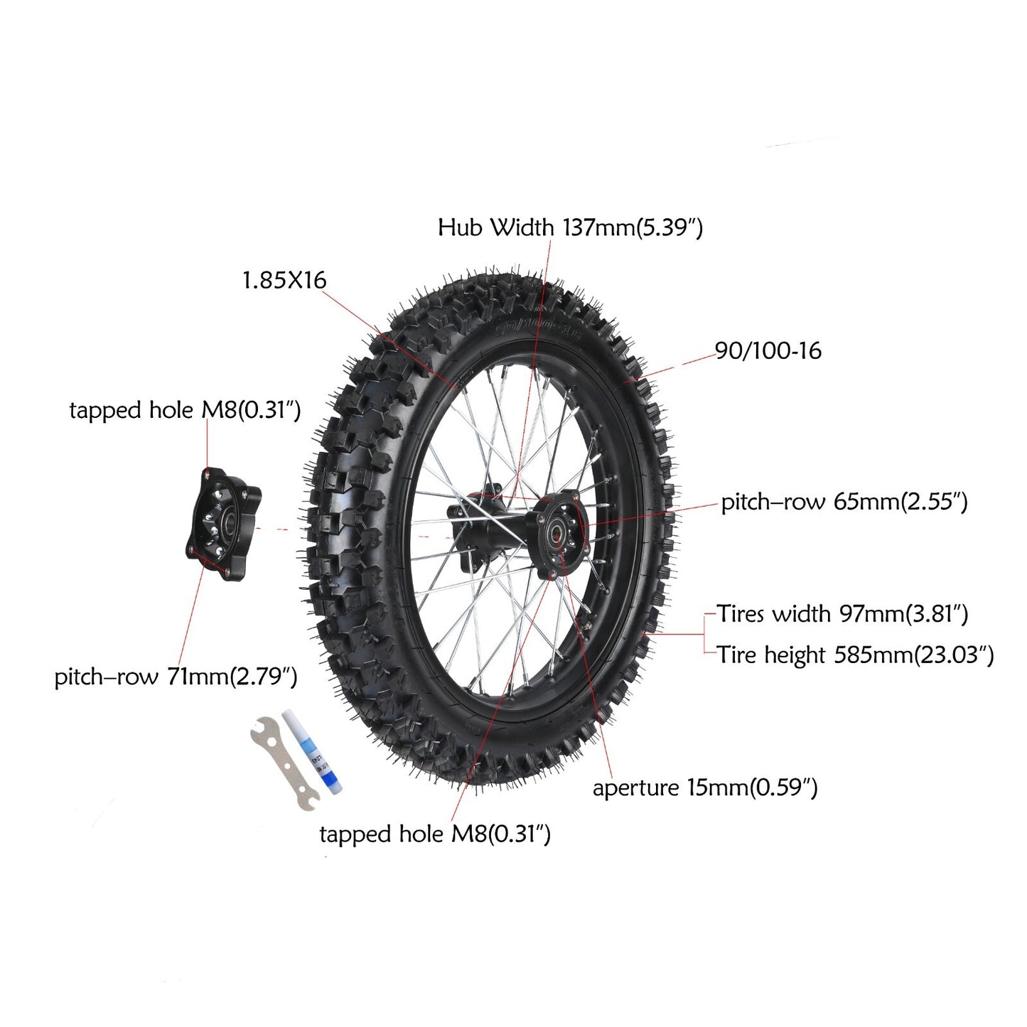 16-inch rear wheel swingarm kit, 90/100-16 tires and rims, assembled for SSR 150cc/200cc pit bikes.