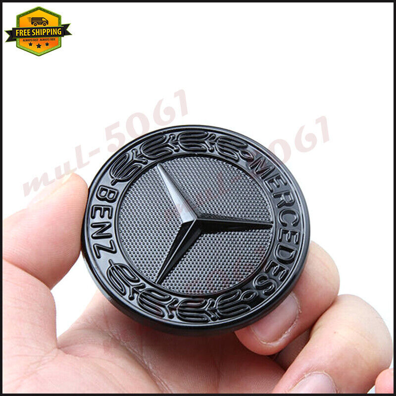 AMG front grille badge, gloss black, flat laurel wreath badge, for Mercedes-Benz 57 mm C