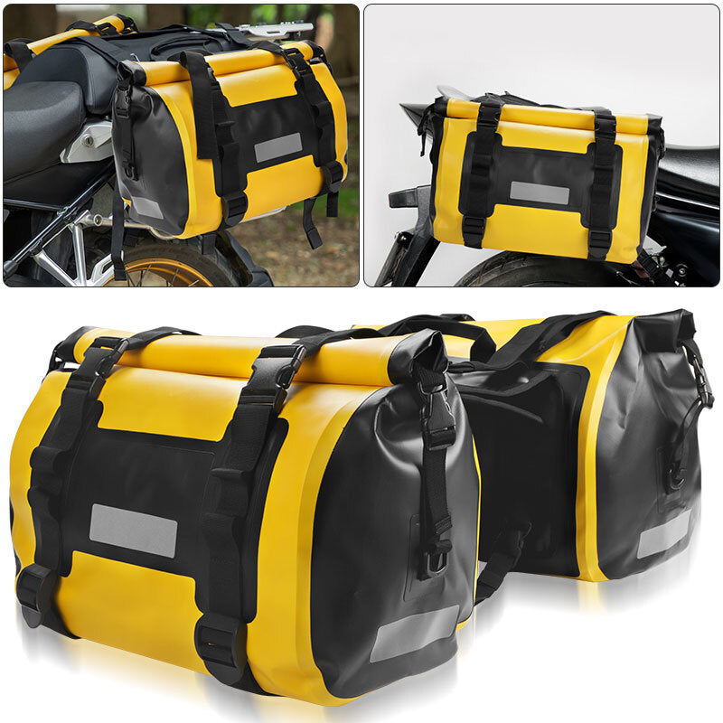 60L Pair Waterproof Motorcycle Saddlebags Saddle Panniers Rear Side Bags Yellow