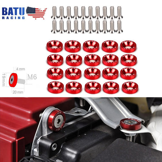 20PCS Red JDM Billet Aluminum Fender/Bumper Washer/Bolt Engine Bay Dress Up Kit