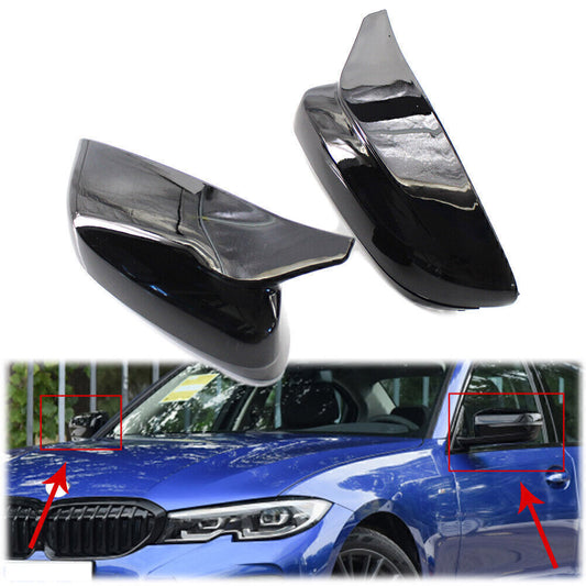 Gloss Black M Style Rearview Side Mirror Cover Fit 2019-21 for BMW G20 New 3 Series