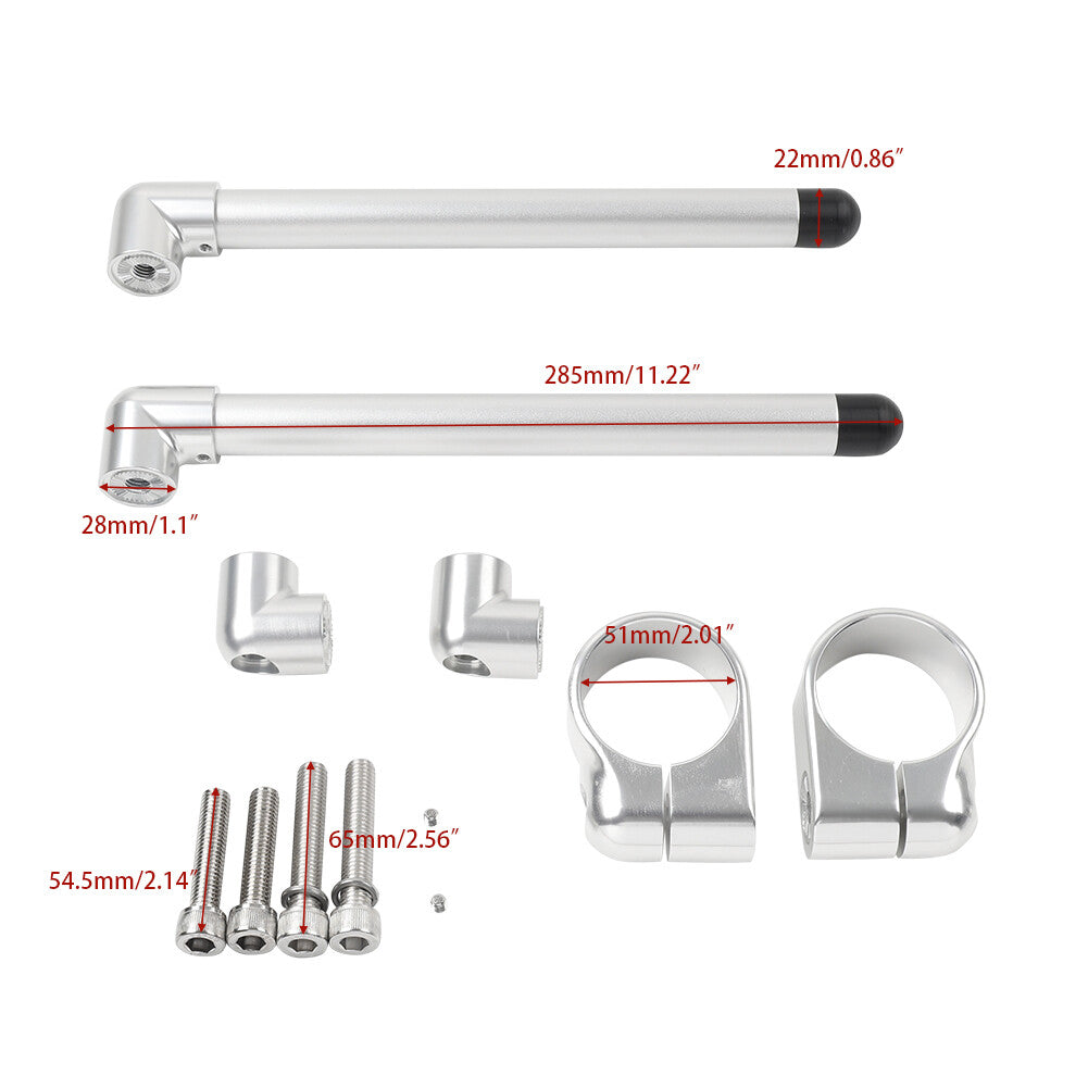 Silver Cafe Racer Bars 7/8 Universal Clip-On Handlebar Fork Tube 51MM