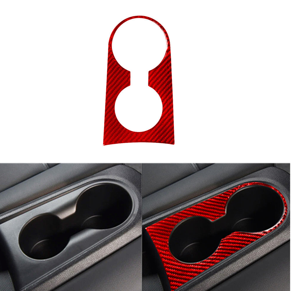 Red carbon fiber rear cupholder cover trim for the modern for Veloster JS 2019-22