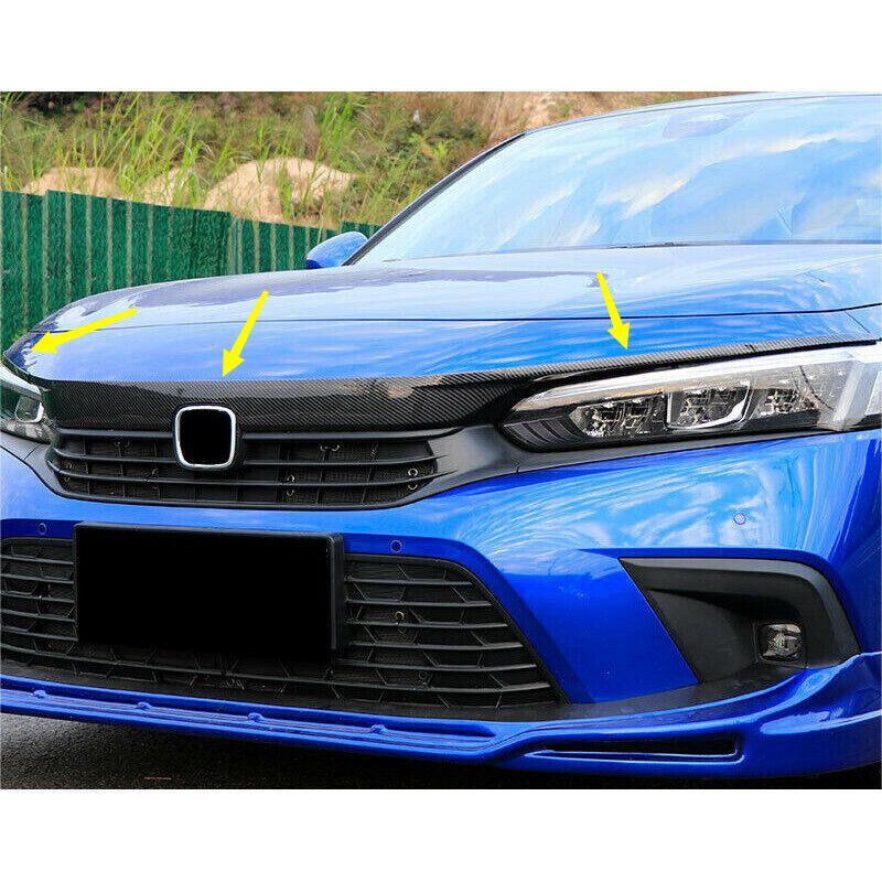 3x for Honda for Civic 2022-23 Carbon fiber ABS Front Grille Lip Molding Cover Trim