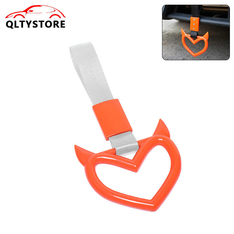 Orange Devil Heart Red JDM Tsurikawa Ring Subway Train Bus Handle Strap Charm