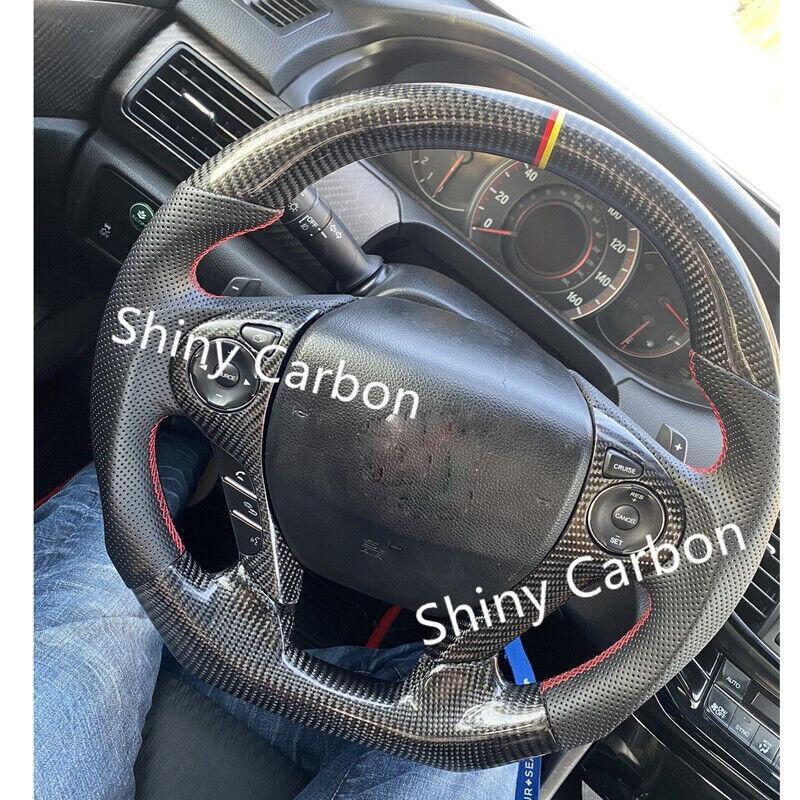 carbon fiber steering wheel for Honda Accord 9th generation 2013-2017, black leather.