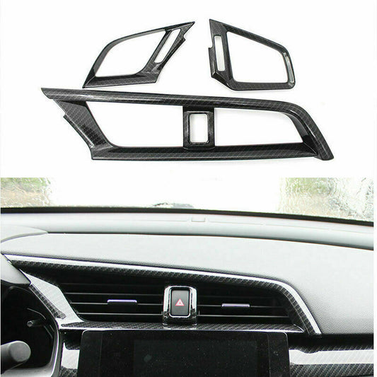 3X for Honda for Civic 2016-2021 Carbon Fiber Dashboard Air Outlet Vent Frame Trims