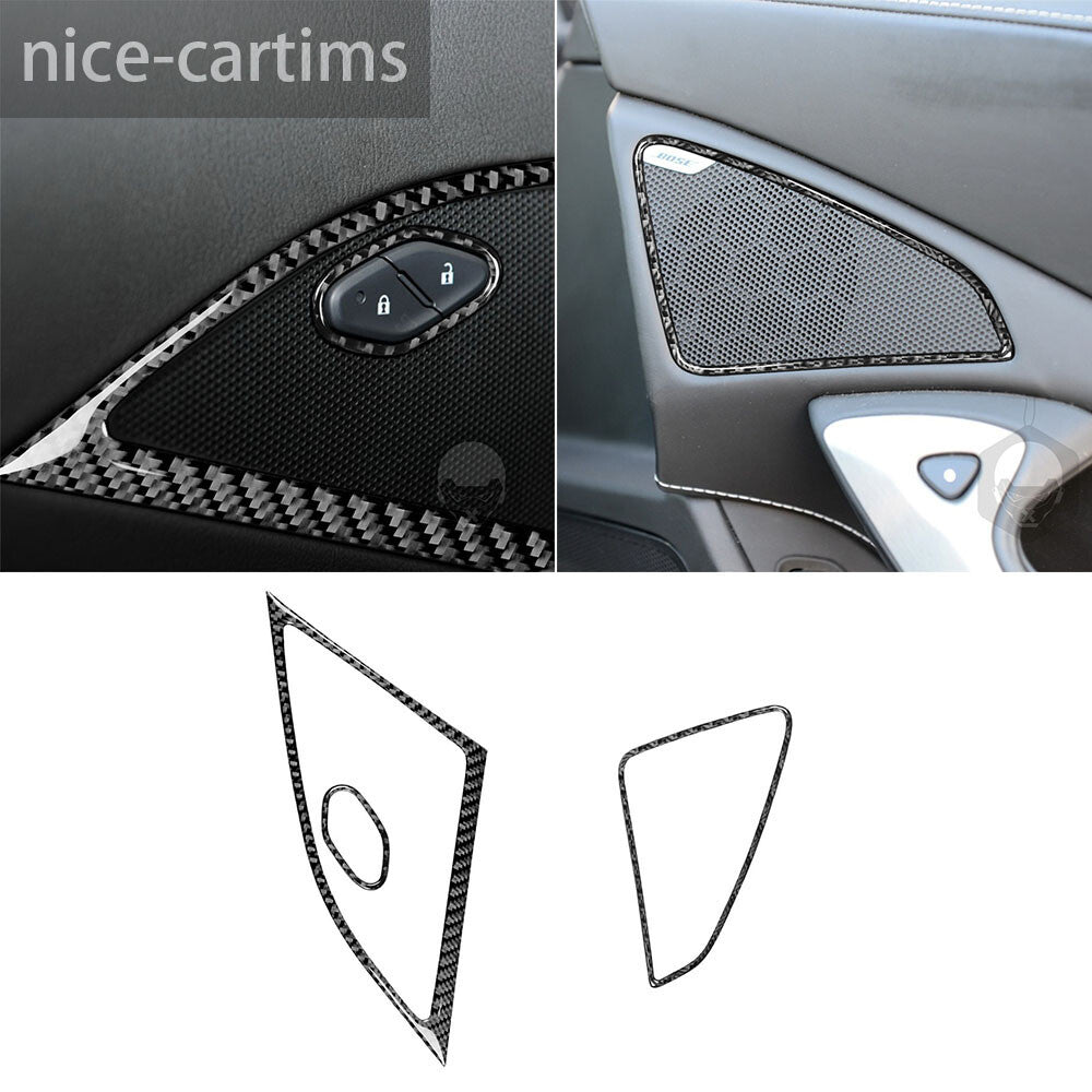 3¡ÁCarbon Fiber Interior Door Speaker Ring Trim for Chevrolet for Corvette C7 2014-19