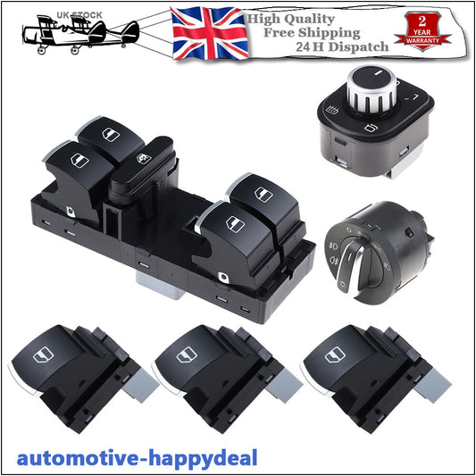 6X Fuel Headlight Mirror Window Switches Chrome for VW for Golf MK5 for Passat for Jetta