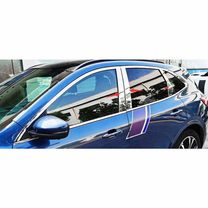 6P Chrome Steel Window BC Pillar Post Cover Trim Sticker for Ford Escape 20-22