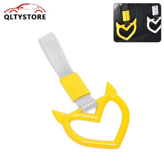 Yellow Devil Heart Red JDM Tsurikawa Ring Subway Train Bus Handle Strap Charm