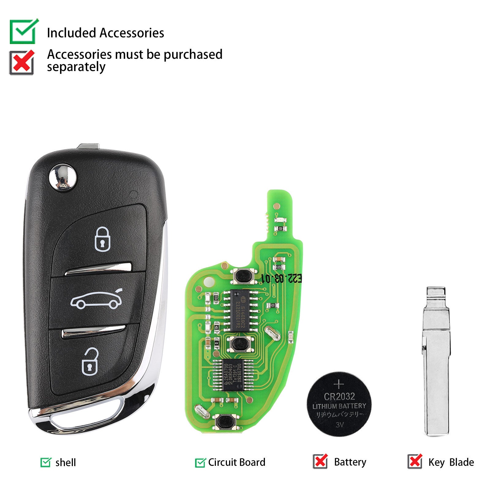 5x XNDS00EN Universal Wireless Remote Flip Key for DS Style 3 Buttons For V.W
