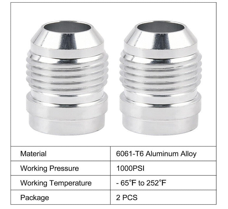 2Pcs AN10 -AN10 Male Billet Steel Weld On Fitting/Adapter 6061-T6 Aluminum Alloy