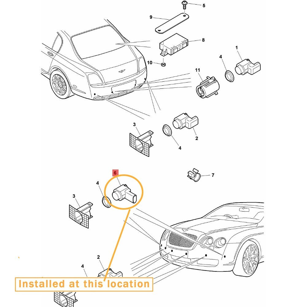 Parking assist sensor for Bentley Flying Spur GT PDC, equipment manufacturer 3C0919275S