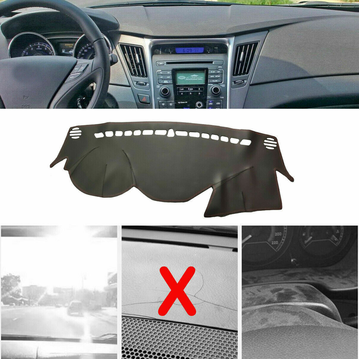 1X for Hyundai Sonata 2011-14 PU leather Dashboard Mat Non-slip DashMat Sun Pad