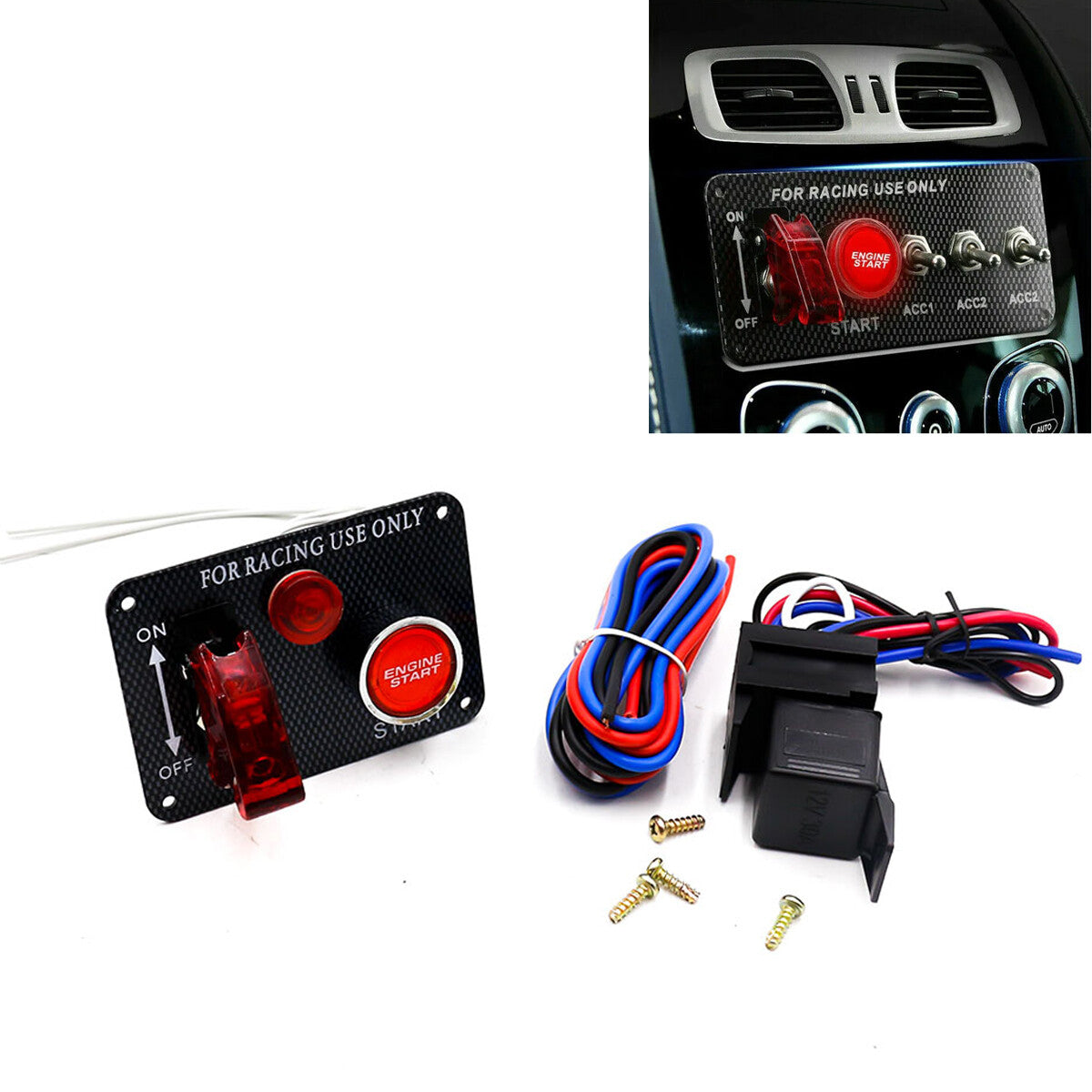 12V DC Ignition Switch Panel 2 in 1 Car Engine Start Push Button Switch Toggle