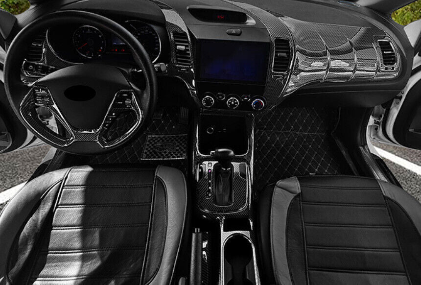 Middle Console Gear Shift Panel Cover Trim for Kia K3 17-18 Black Carbon Fiber