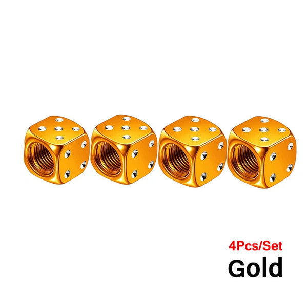 4-piece car tire valve cover rod air dust cover dice gold  for ford
