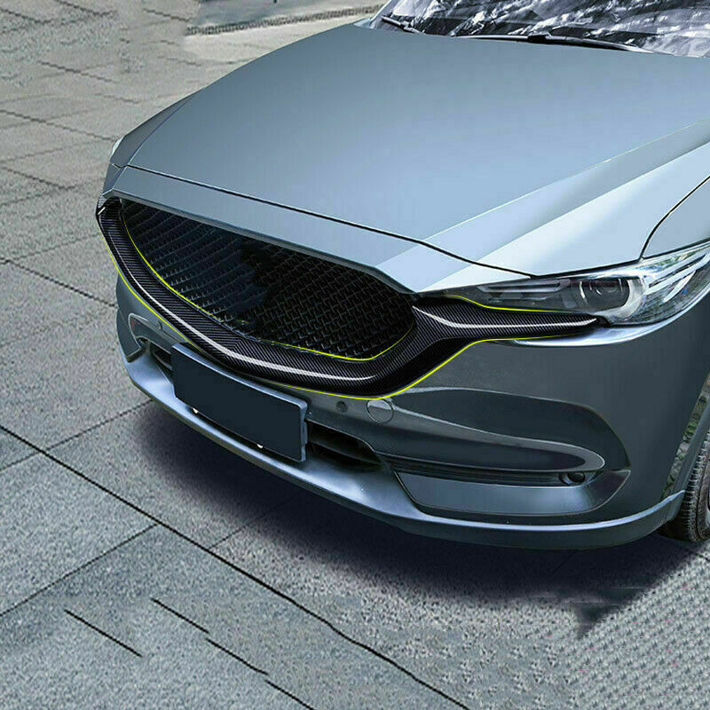 for Mazda CX-5 CX-8 2017-2021 Carbon Fiber Front Grill Grille Strip Cover Trim