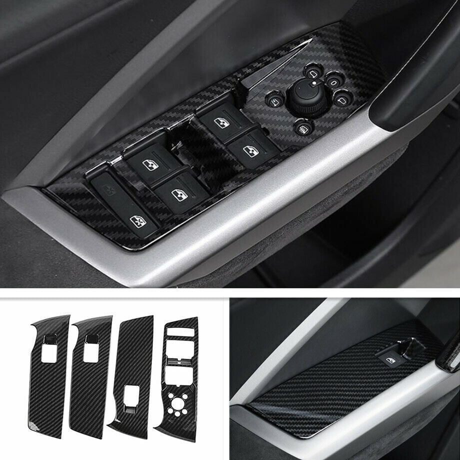 for Audi Q3 19-2021 Carbon Fiber Look Interior Window Switch Panel Cover Trim 4X