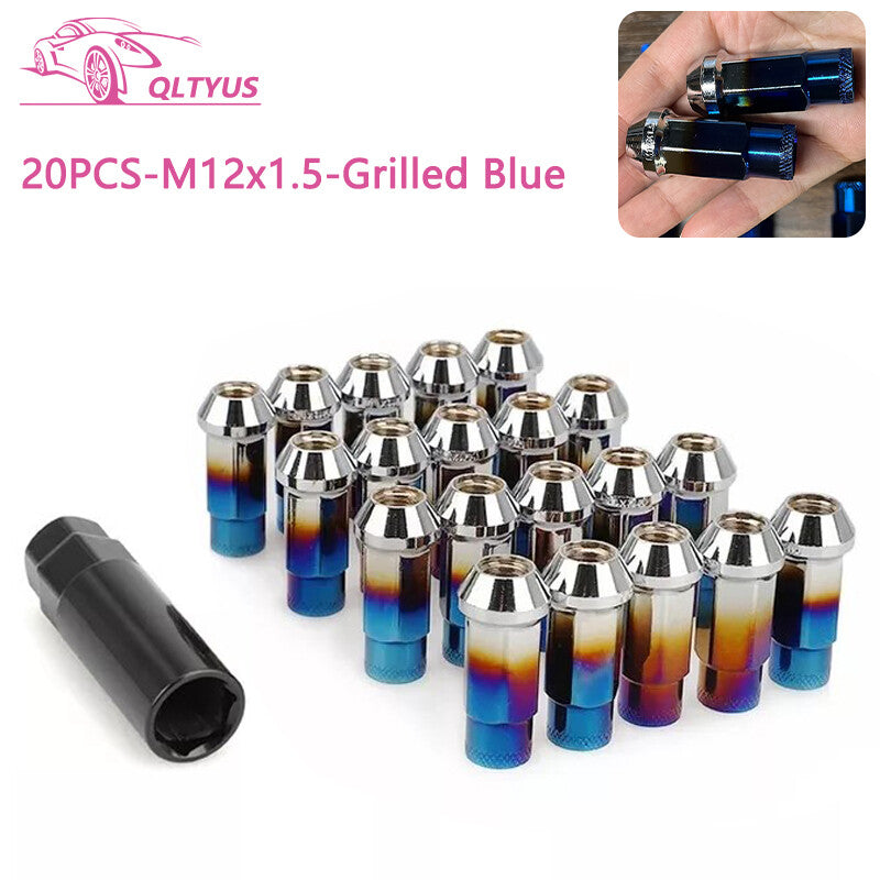 20-pack 48mm M12x1.5 Lug Nuts, Steel Open End Wheel Nuts and Bolts with Socket and Key