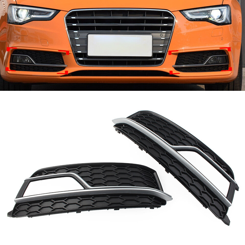 Pair Front Bumper Black Fog Light Grille Cover for Audi A5 S5 2013-2017