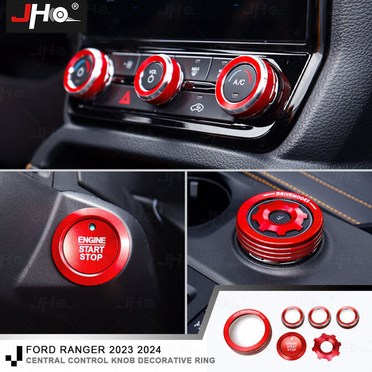 Red Aluminum Central Control Knob Ring Trim Decor Cover For Ranger 2023-2024
