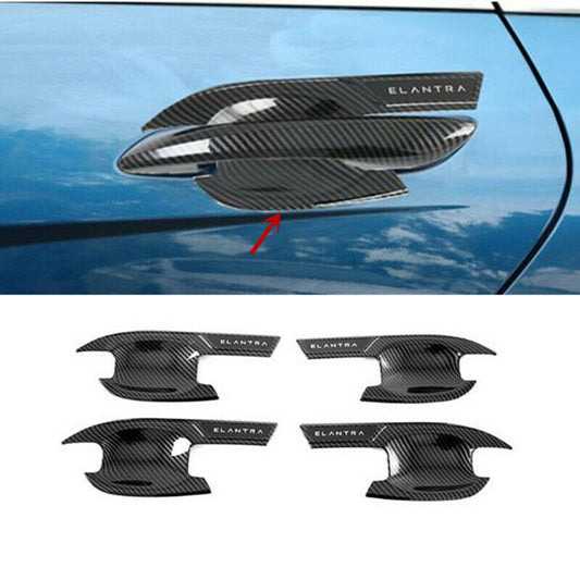 Carbon Fiber Door Handle Bowl Molding Cover Trim for Hyundai for Elantra 2021-2022