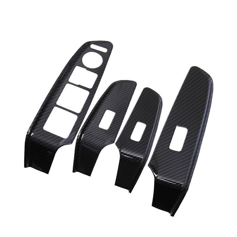 Car Glass Window Lifting Lock Cover Trim for Kia K3 2014-2018 Black Carbon Fiber