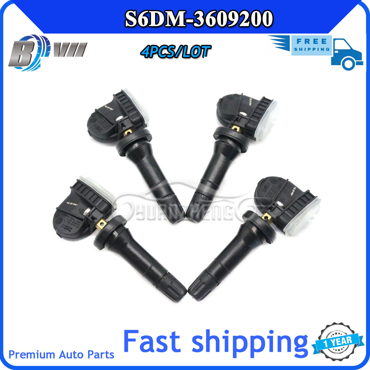 4-pack 433MHz S6DM-3609200 Tire Pressure Sensor Monitor (TPMS) for BYD Qin Song Tang