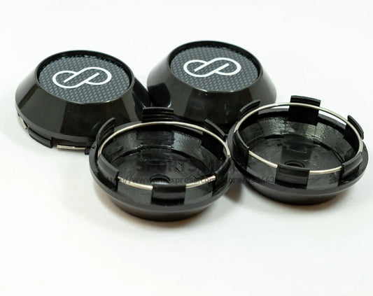 4-piece set of 68mm Enkei wheel caps, rim caps, wheel center caps, badge logos, black carbon-plated.
