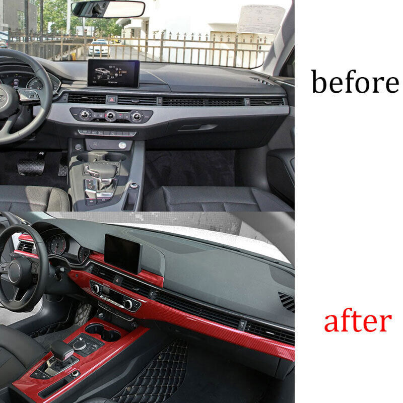 for Audi A4 A5 2017-24 ABS Red Carbon Fiber Central Console Dashboard Strip Trim