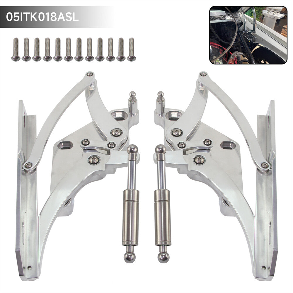 Billet Hood Hinge Kit Pair Left and Right Side for Ford for Mustang 1971-1973 Silver
