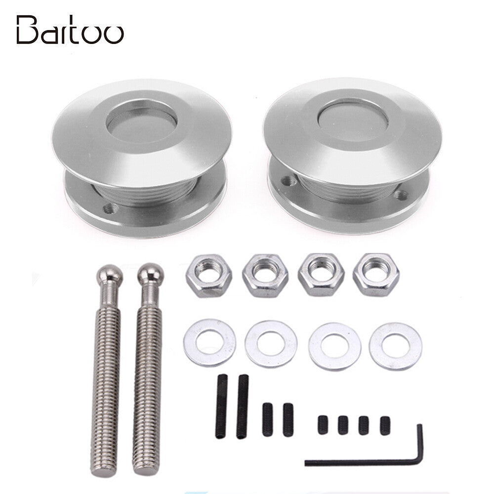 Silver Push Button Billet Round Hood Pins Lock Clip Kit Engine Bonnets Lock