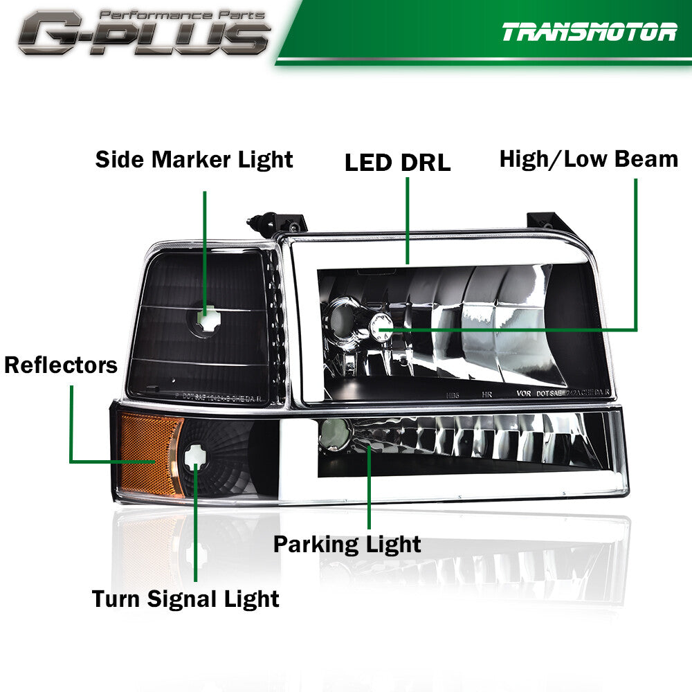 1992 - 1996 F150 F250 F350 Same LED Black and White Glossy + Black and Red Mold Glossy Finish