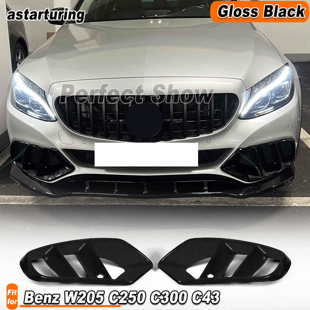 for Benz W205 C250 C300 C43 Gloss Black Front Bumper Grill Fog Air Vent Covers