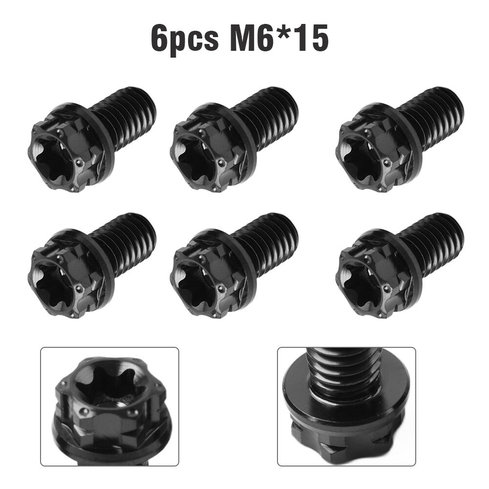 6pcs Bolts Torx Head Flange Screws M6x15mm For Motorcycle Bike Black