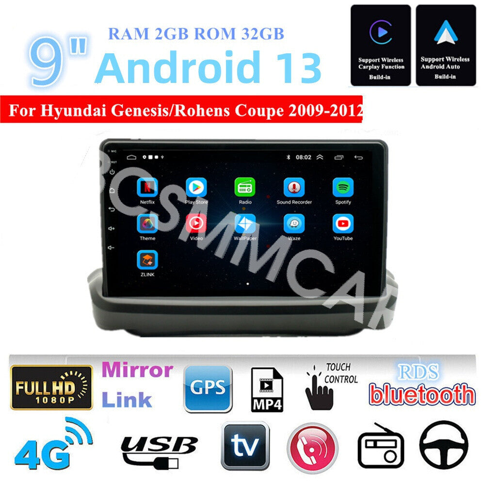 Fit For 2009-2012 for Hyundai for Genesis Coupe 9 Android 13 Car GPS Radio BT Stereo