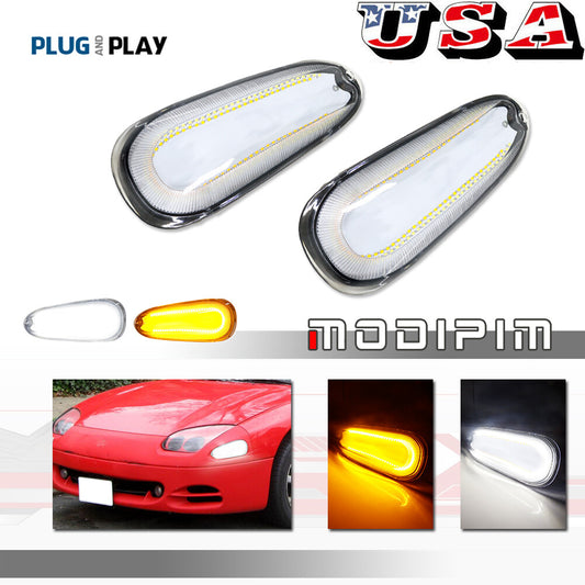Suitable for 1994-98 for Mitsubishi 3000GT clear chrome lens, amber signal white DRL lamp x2