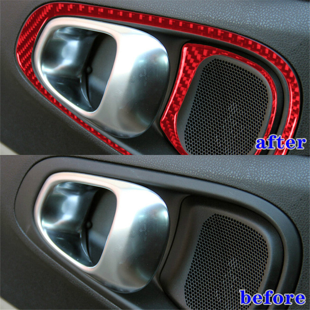 Red Interior Front Door Handle Carbon Fiber Cover Trim for Fiat 500L 2014-2017