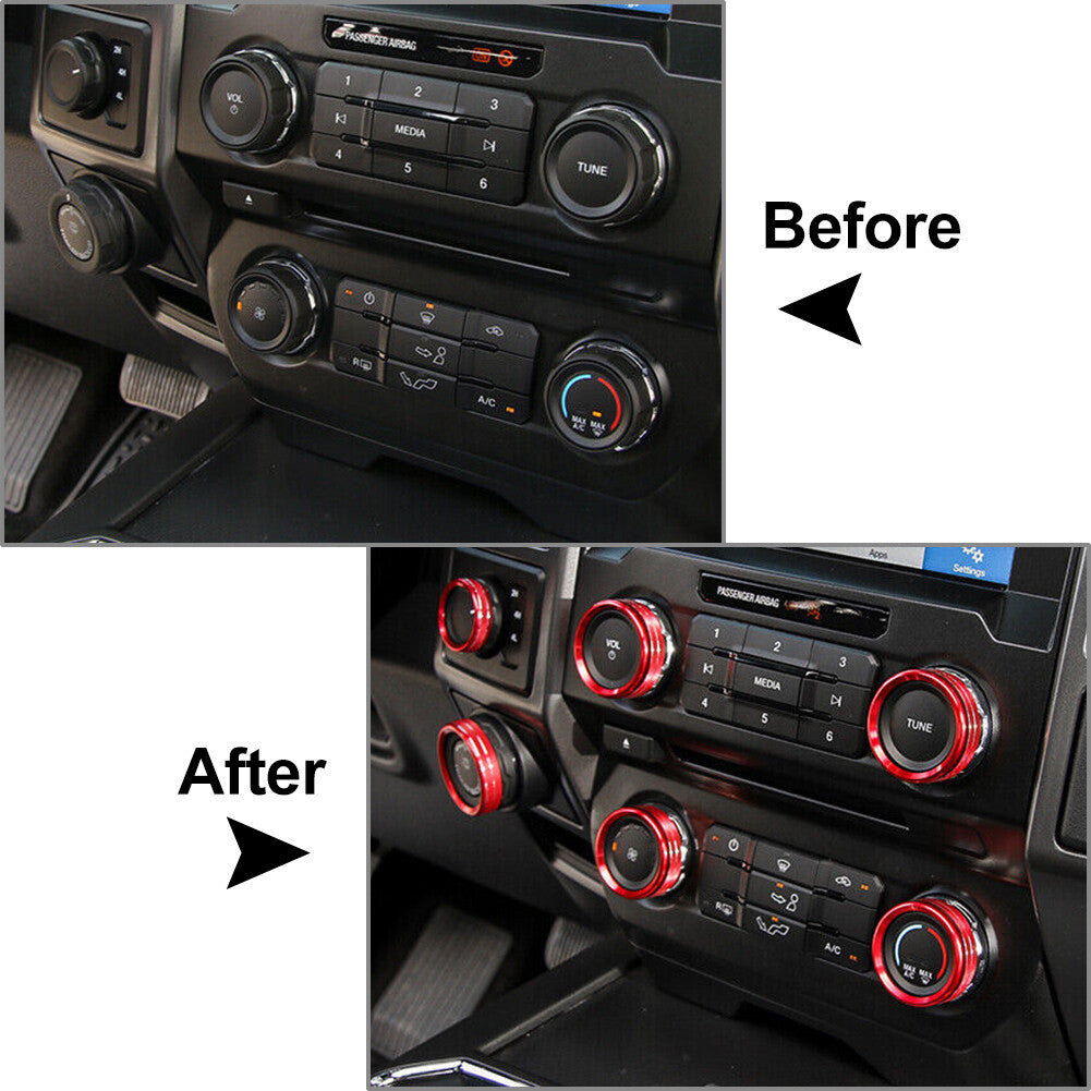 6Pcs Air Conditioner Switch CD Button Ring Knob Trim for Ford F150 XLT 2015-2020
