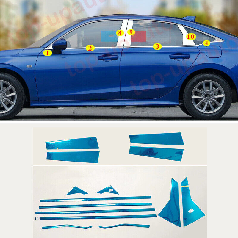 14x for Honda for Civic 2022-23 Chrome Steel bottomPillar Window Molding Cover Trim