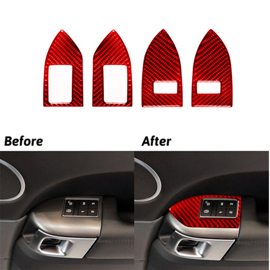 4x Red Carbon Fiber Memory for Seat Switch Trim For Land for Range Rover Sport 2014-2017